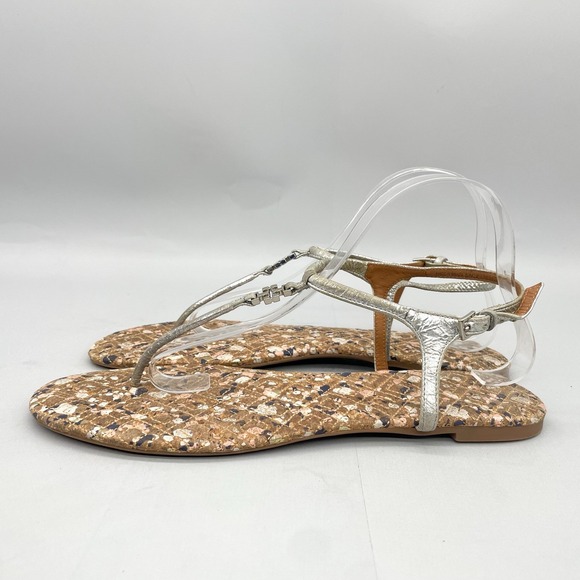 Tory Burch Womens 11M Marion Quilted T Strap Sandals Shoes‎ Cork Thong Slingback - Picture 5 of 12